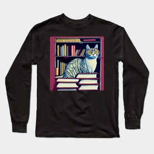 Curious Cat in the Library Long Sleeve T-Shirt